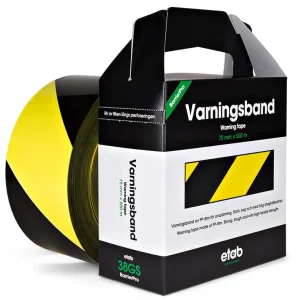 VARNINGSBAND 38GS GUL/SVA 75MM Säker betalning