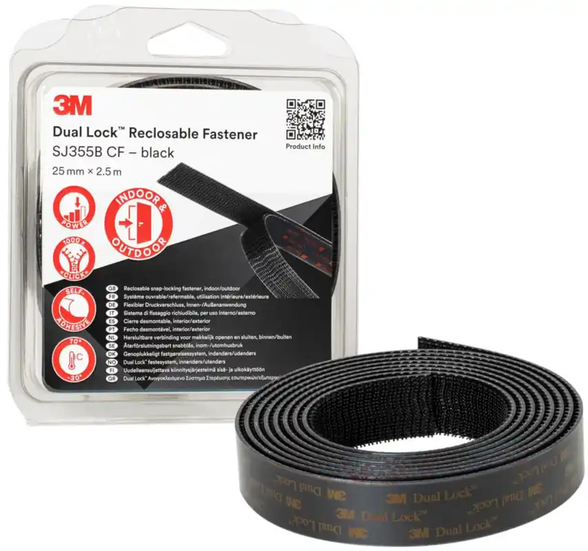 3M DUAL LOCK ÅTERFÖRSLUTNINGSBART SNABBLÅS SJ355B SVART 25MM Snabb frakt