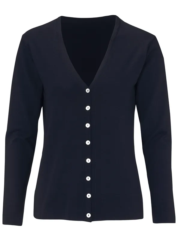 Begränsat erbjudande CARDIGAN DAM V-NECK MERINOULL MARINBLÅ