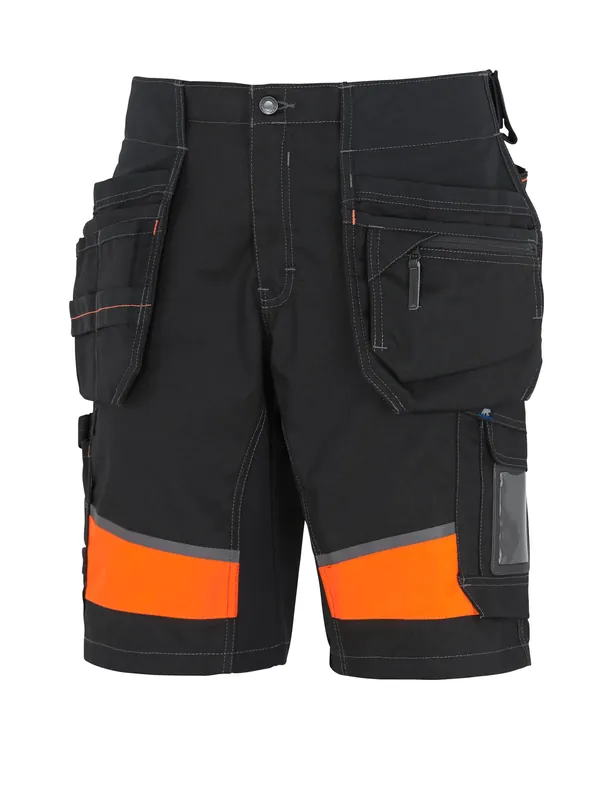 141-0 CONTRAST HANTVERKSSHORTS STRETCHPANEL SVART/ORANGE Säker betalning