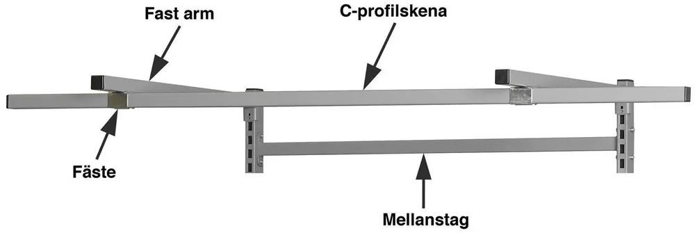Påbyggnad Arbetsbord Gigant Fast Arm för C-Profil 700 mm, Grå Lägg i varukorgen
